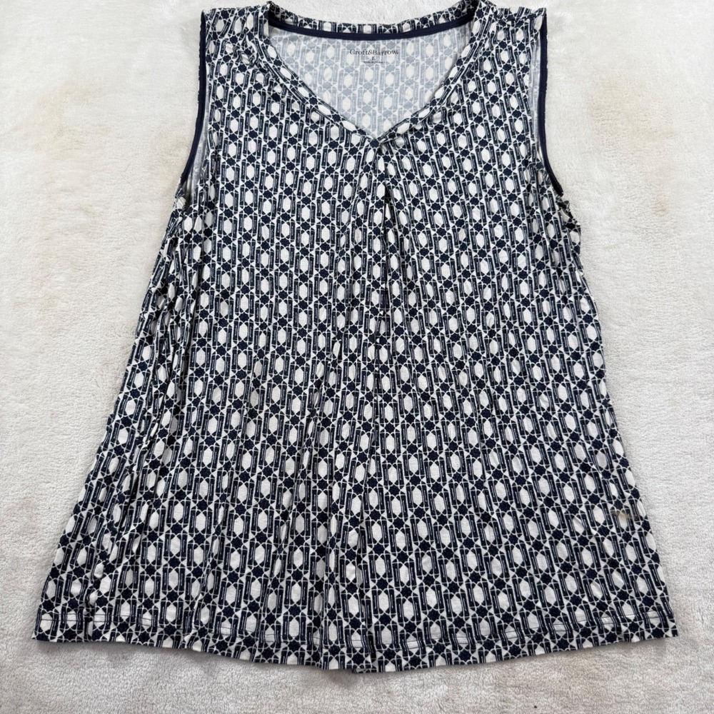 Croft & Barrow Womens Large Navy Blue White Geometric V-Neck Sleeveless Tank Top